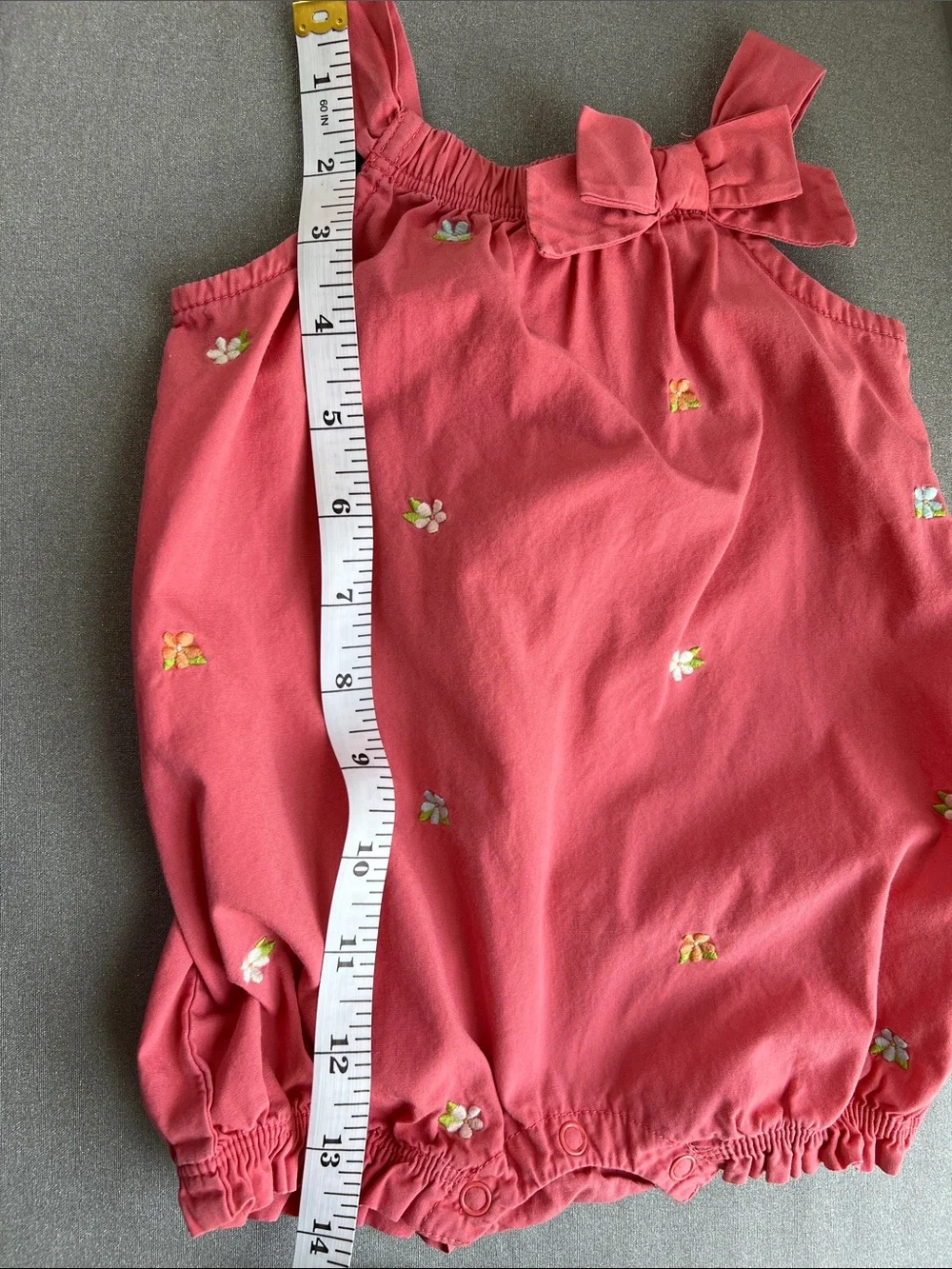 Gymboree | 100% Cotton Coral Baby Bubble Romper Bow Floral Embroidery Size 0-3M